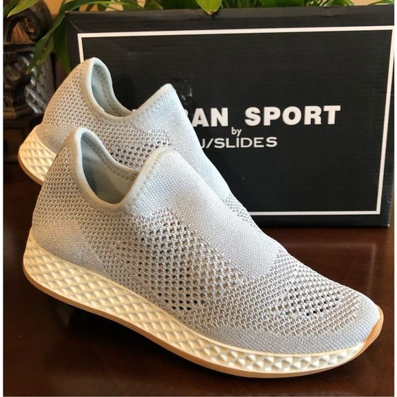 J/SLIDES URBEN SPORT - L Sz 6 - Silver Metallic Knit “Tiger M” Sneakers. NWTIB! - Picture 12 of 16